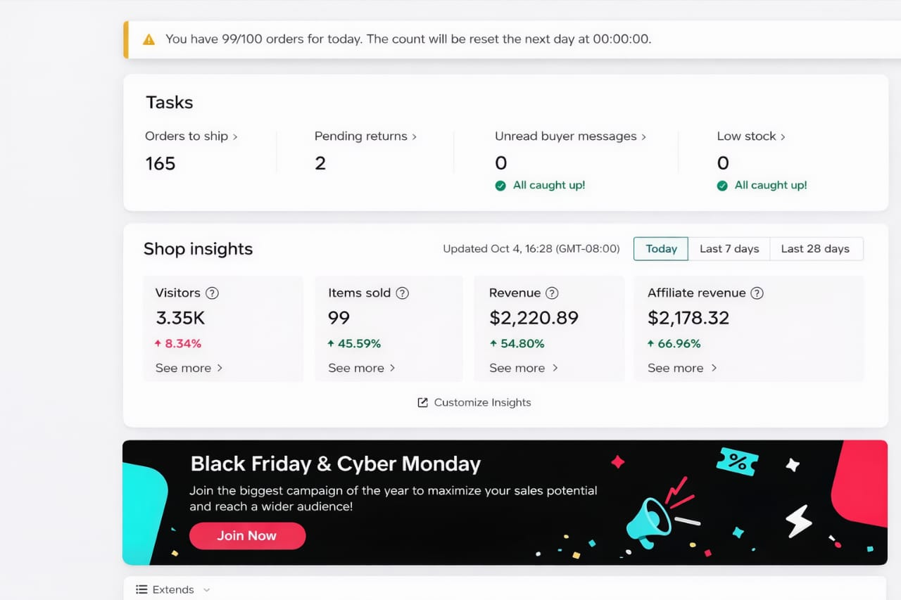 TikTok Shop Insights dashboard screenshot