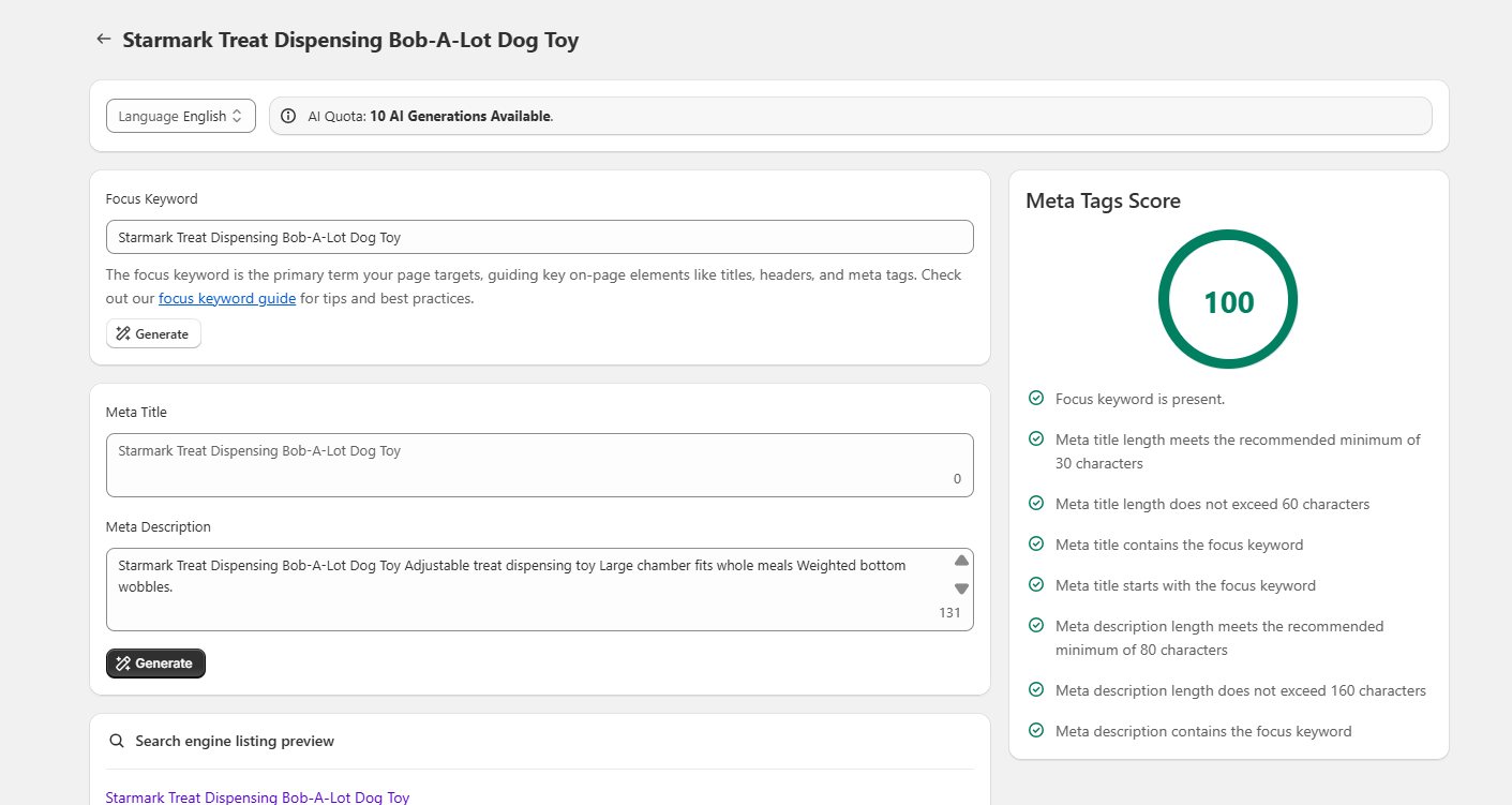 Meta Tags Score — 100/100